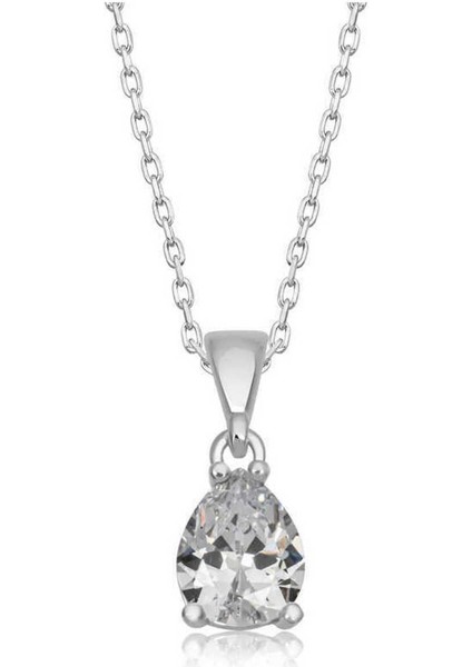 925 Ayar Gümüş Damla Zirkon Taşlı Kadın Kolye