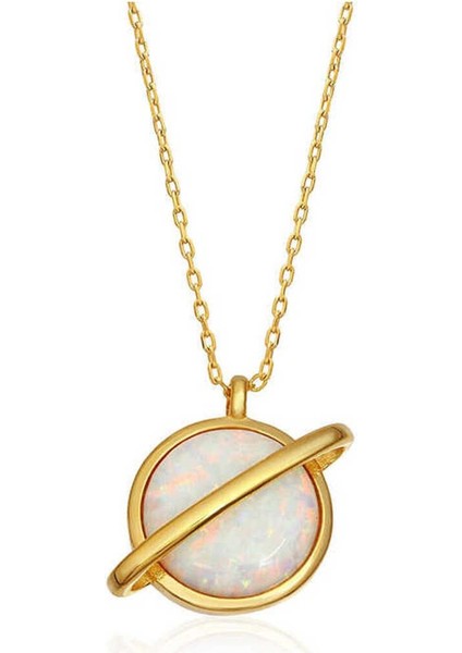 925 Ayar Gümüş Gold Opal Taşlı Gezegen Kadın Kolye