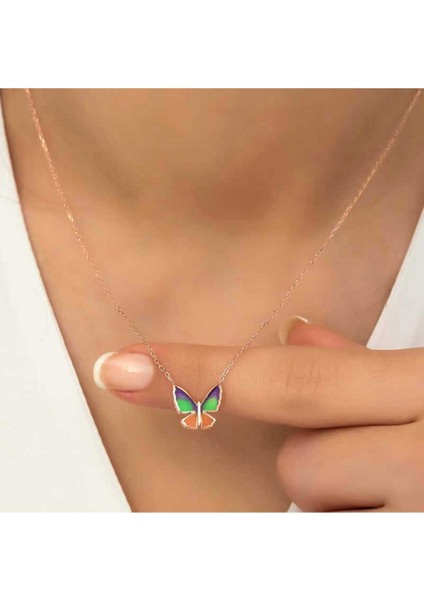 925 Ayar Gümüş Rose Minimal Kelebek Kadın Kolye