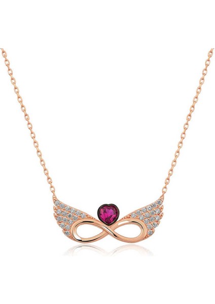 925 Ayar Gümüş Rose Kanatlı Sonsuz Kalp Kolye