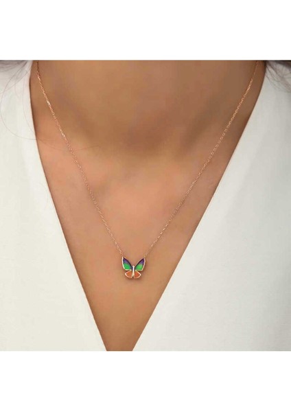 925 Ayar Gümüş Rose Minimal Kelebek Kadın Kolye