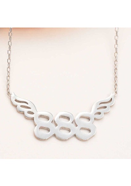 925 Ayar Gümüş 888 Melek Sayısı Kadın Kolye