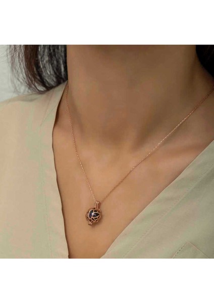 925 Ayar Gümüş Rose Kafesli Lotus Kadın Kolye