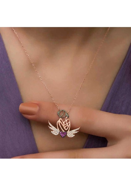 925 Ayar Gümüş Rose Kalpli Anne ve Çocuk Kolye