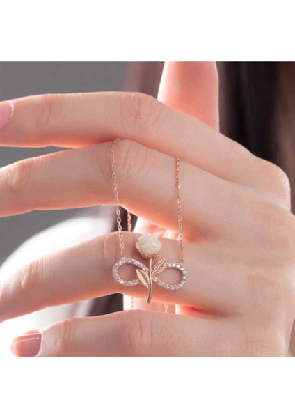 925 Ayar Gümüş Rose Sonsuz Gül Kadın Kolye