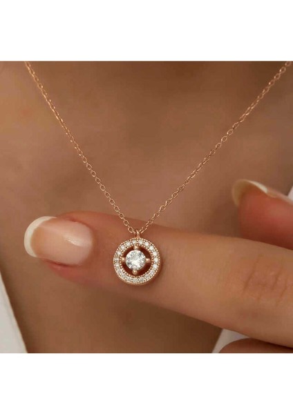 925 Ayar Gümüş Rose Minimal Yuvarlak Tektaş Kadın Kolye