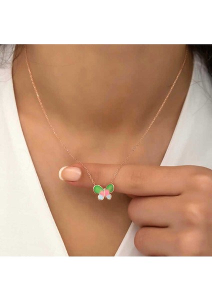 925 Ayar Gümüş Rose Minimal Kelebek Kadın Kolye