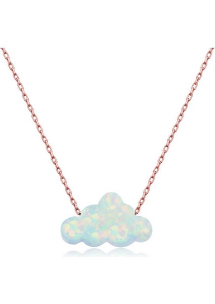 925 Ayar Gümüş Rose Beyaz Opal Taş Bulut Kadın Kolye