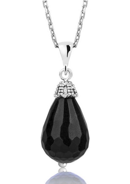 925 Ayar Gümüş Fasetli Oniks Doğal Taş Kolye