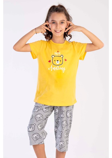 Kız Çocuk Kısa Kol Kaprili Pijama Takım , 212684