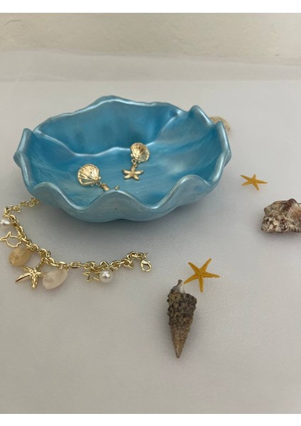 Parlak Mavi Istiridye Takı Tabağı,Deniz Kabuğu Sunumluk, Istiridye Dekoratif Obje fırsatları