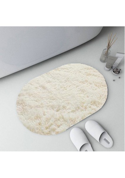 Tekli Banyo Halısı Peluş Post Kaymaz Halı Klozet Takımı Fildişi 60 x 100