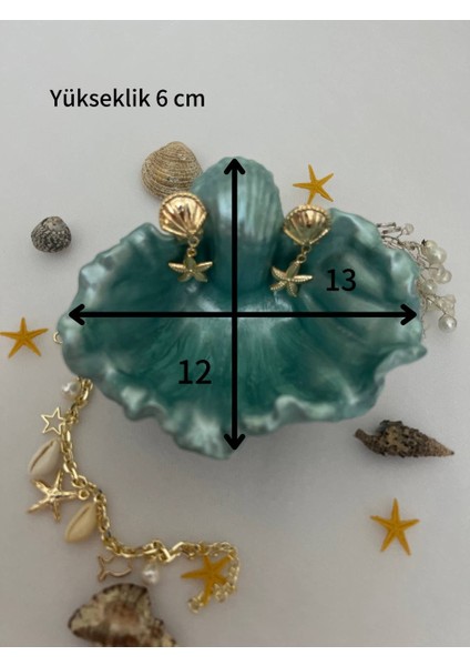 Parlak Su Yeşili Istiridye Takı Tabağı, Deniz Kabuğu Sunumluk, Istiridye Dekoratif Obje, Istiridye
