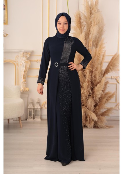 Taş ve Kemer Detaylı Kapaklı Model Tesettür Abiye (K1075) fiyatları
