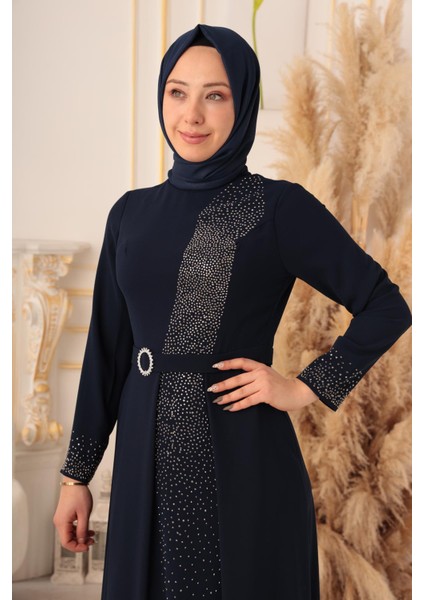 Taş ve Kemer Detaylı Kapaklı Model Tesettür Abiye (K1075) fırsatları