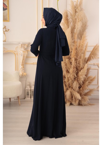 Taş ve Kemer Detaylı Kapaklı Model Tesettür Abiye (K1075) indirimleri