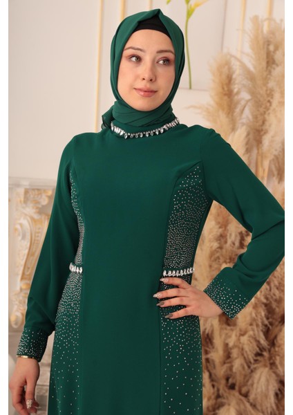 Kristal Taş Detaylı Tesettür Abiye (K1070) modelleri