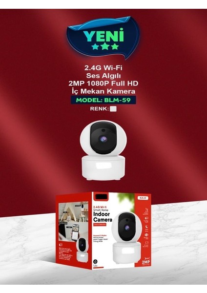 2.4g Wi-Fi 2mb 1080P Full Hd 360° Hareket Algılama Gece Görüş Interkom Bebek Güvenlik Kamera