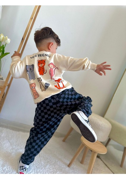 Yeni Sezon Pötükareli Şalvar Düşük Ağ Eşofman Altı Krem Renk Baskılı Sweatshirt Eşofman Takımı modelleri