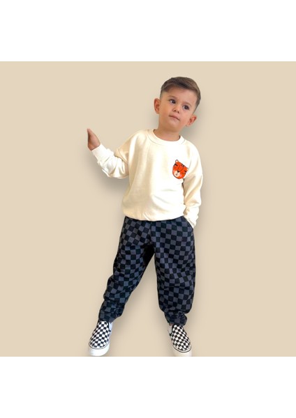 Yeni Sezon Pötükareli Şalvar Düşük Ağ Eşofman Altı Krem Renk Baskılı Sweatshirt Eşofman Takımı fırsatları