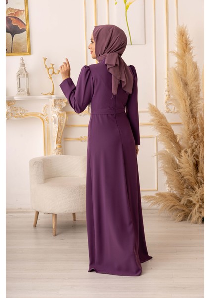 Göğüs Kısmı Taş ve Zincir Detaylı Krep Tesettür Abite (K1090) indirimleri