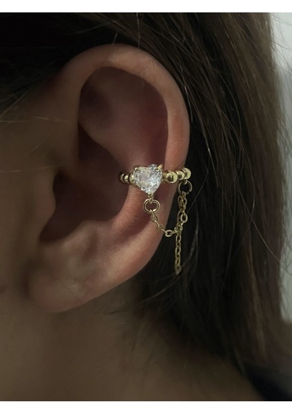 Ds Shopping Altın Renk Taş Detaylı Kalpli Ear Cuff (Tek)