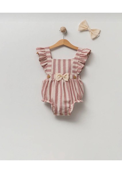 Kız Bebek Çizgili Bandanalı Romper Tulum Set