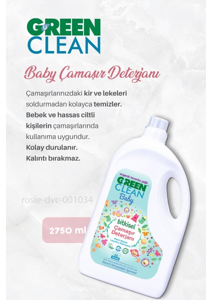 Green Clean Çok Amaçlı Temizleyici 2.75 Kg, Baby Bitkisel Çamaşır Deterjanı 2.75 kg ve Rosıe
