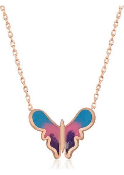 925 Ayar Gümüş Rose Minimal Kelebek Kadın Kolye