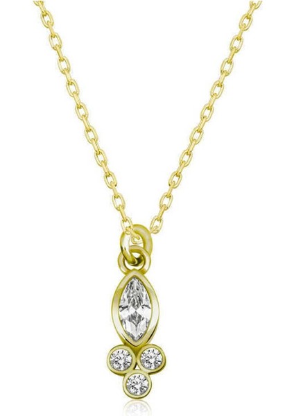 925 Ayar Gümüş Gold Çiğ Damlası Mekik Tektaş Kadın Kolye