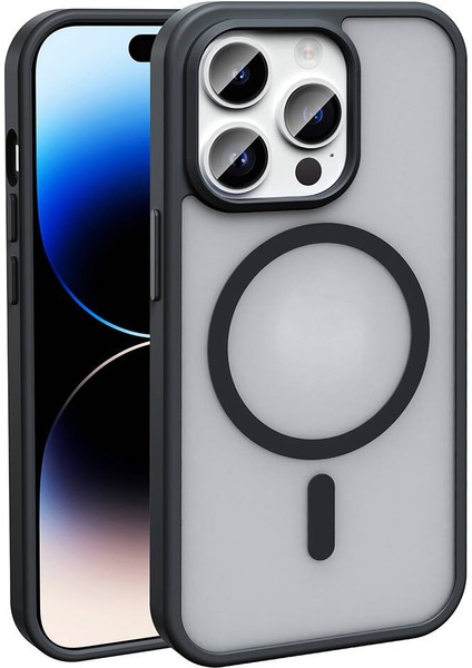 Apple iPhone 14 Pro Max Kılıf Magsafe Şarj Özellikli Mat Arka Yüzey Sio Kapak-Siyah
