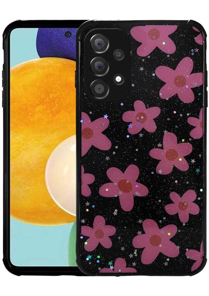 Galaxy A23 Kılıf Simli Desenli Kamera Korumalı Parlak Popy Kapak-Çiçek