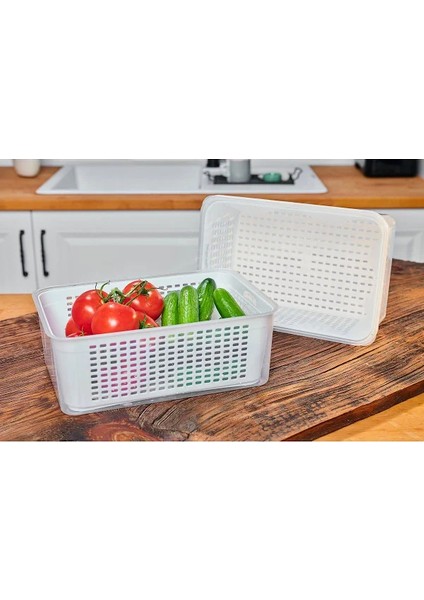 Süzgeçli Organizer Buzdolabı Düzenleyici ve Taze Ürün Saklama Kabı 4 Lü Set 5 Lt fiyatları