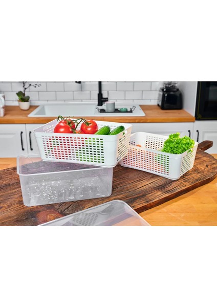 Süzgeçli Organizer Buzdolabı Düzenleyici ve Taze Ürün Saklama Kabı 4 Lü Set 5 Lt modelleri