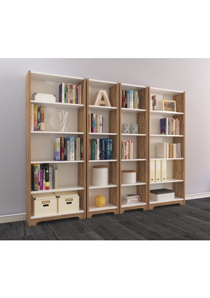 Nurmobilya 4'lü Kitaplık Seti Bazalı Kütüphane Atlantikçam-Beyaz