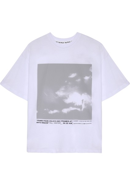 Yazı Detaylı Baskılı T-Shirt Beyaz