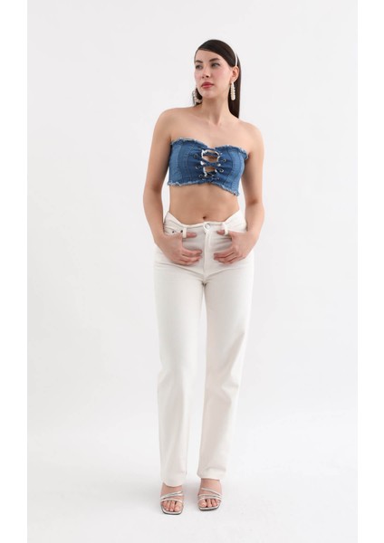Blue White Kadın Jean Yelek modelleri