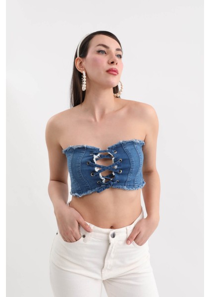 Blue White Kadın Jean Yelek fırsatları