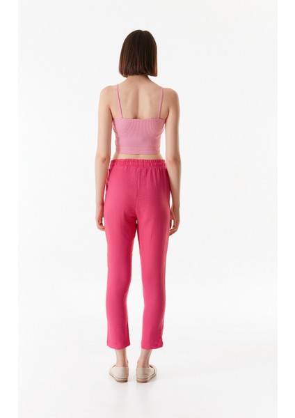Basic Beli Lastikli Straight Keten Pantolon