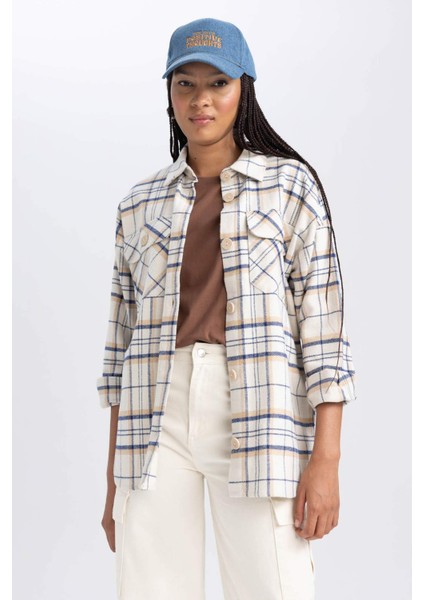 Oversize Fit Flanel Uzun Kollu Gömlek Tunik U7443AZ23AU