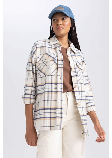 Oversize Fit Flanel Uzun Kollu Gömlek Tunik U7443AZ23AU