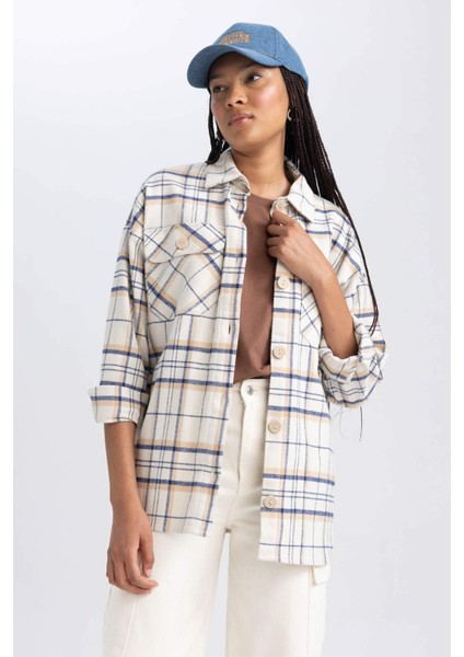 Oversize Fit Flanel Uzun Kollu Gömlek Tunik U7443AZ23AU