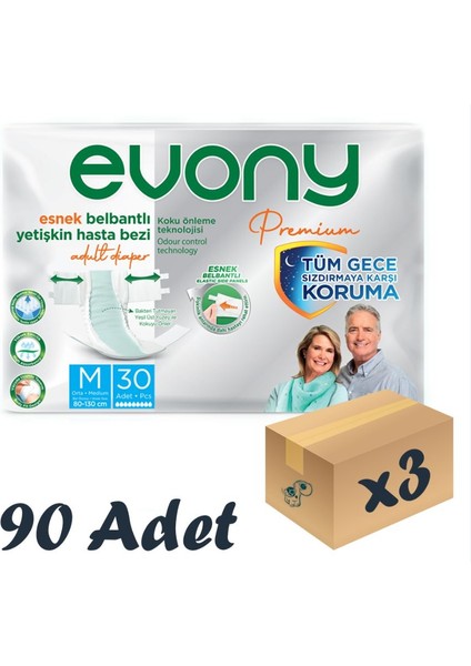 Premium Esnek Bel Bantı Yetişkin Hasta Bezi Medium 30’lu 3 Paket 90 Adet