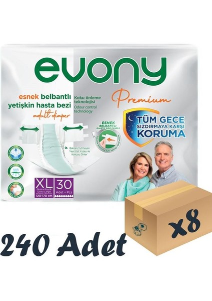 Premium Esnek Bel Bantı Yetişkin Hasta Bezi Xlarge 30’lu 8 Paket 240 Adet