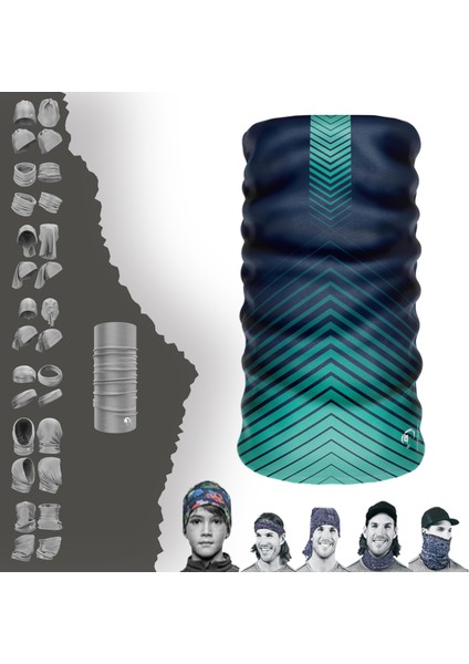 Extreme Geometrik Çizgili Lacivert Turkuaz Boyunluk Bandana Baf Toka Maske Saçbandı