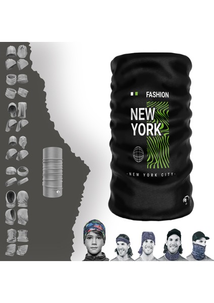 Extreme Yeşil Tabanlı Newyork Yazılı Boyunluk Bandana Baf Toka Maske Saçbandı