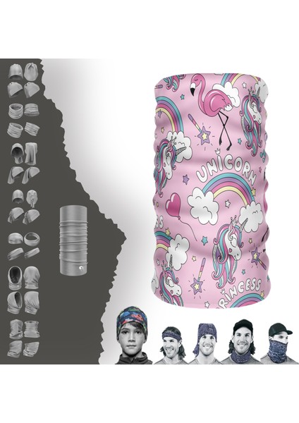 Extreme Unicorn Desenli Pembe Boyunluk Bandana Baf Toka Maske Saçbandı