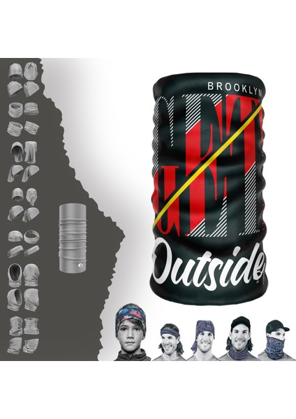 Extreme Sarı Çizgili Get Outside Boyunluk Bandana Baf Toka Maske Saçbandı