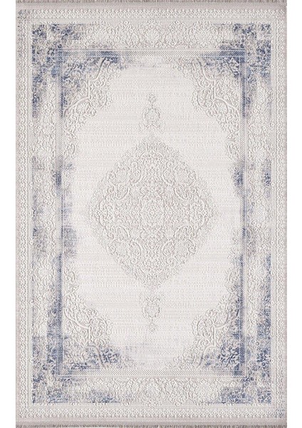 02517A Mavi Krem Klasik Göbekli Halı