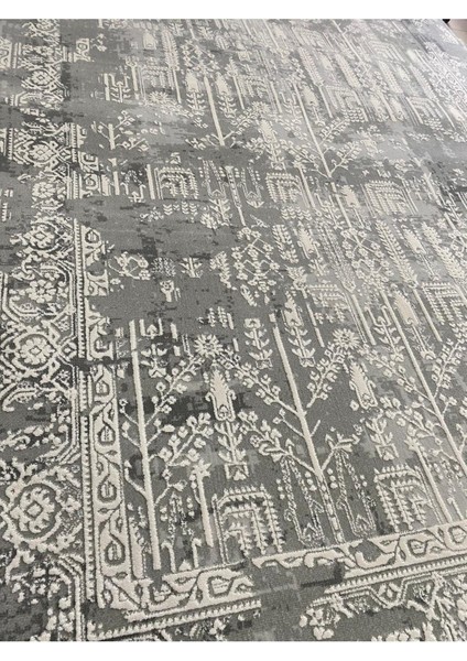 05856A Gri Krem Modern Eskitme Desen Halı modelleri